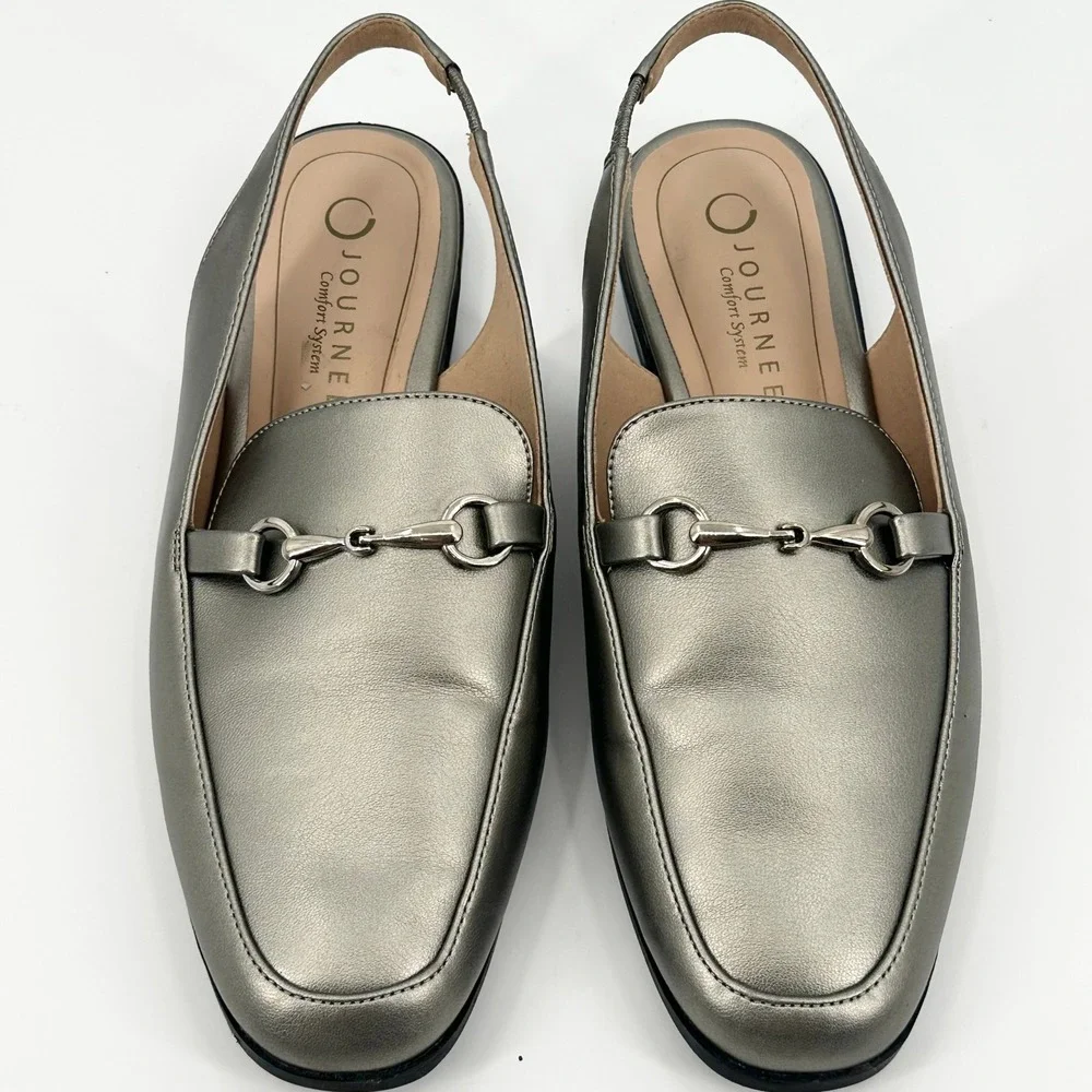 Journee Collection Lainey Pewter Silver Horsebit Slingback Loafer Flats 8.5